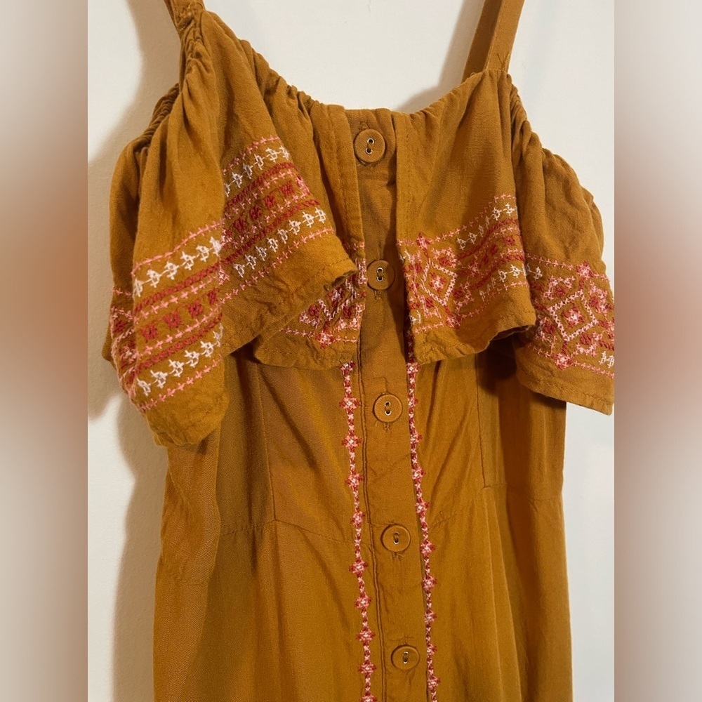 Aeropostale Brownish Orange Blouse Dress Tunic Size S Button Down & Embroidered - Picture 3 of 15